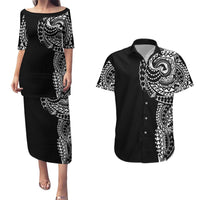 Polynesian Art Traditional Tattoo Couples Matching Puletasi and Hawaiian Shirt Simple Style LT03 Black - Polynesian Pride