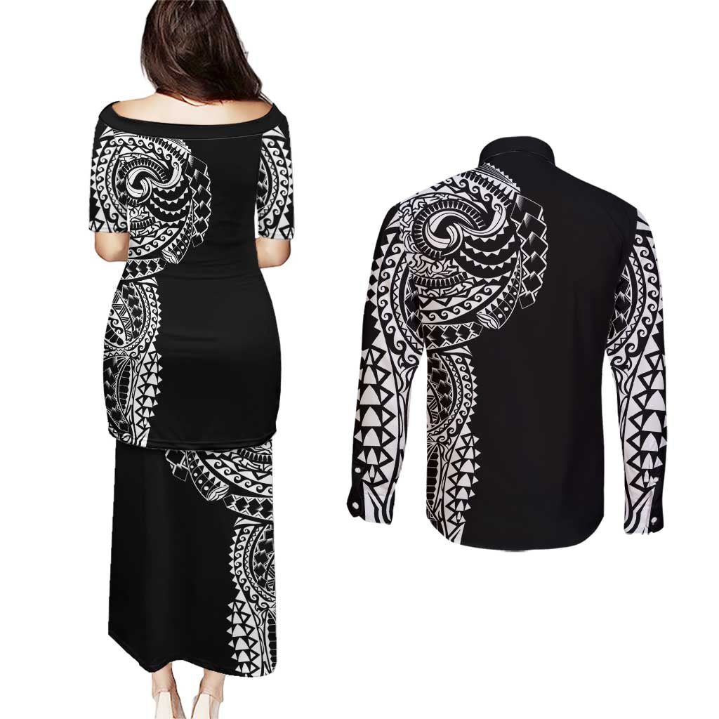 Polynesian Art Traditional Tattoo Couples Matching Puletasi and Long Sleeve Button Shirt Simple Style LT03 - Polynesian Pride