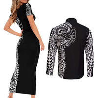 Polynesian Art Traditional Tattoo Couples Matching Short Sleeve Bodycon Dress and Long Sleeve Button Shirt Simple Style LT03 - Polynesian Pride