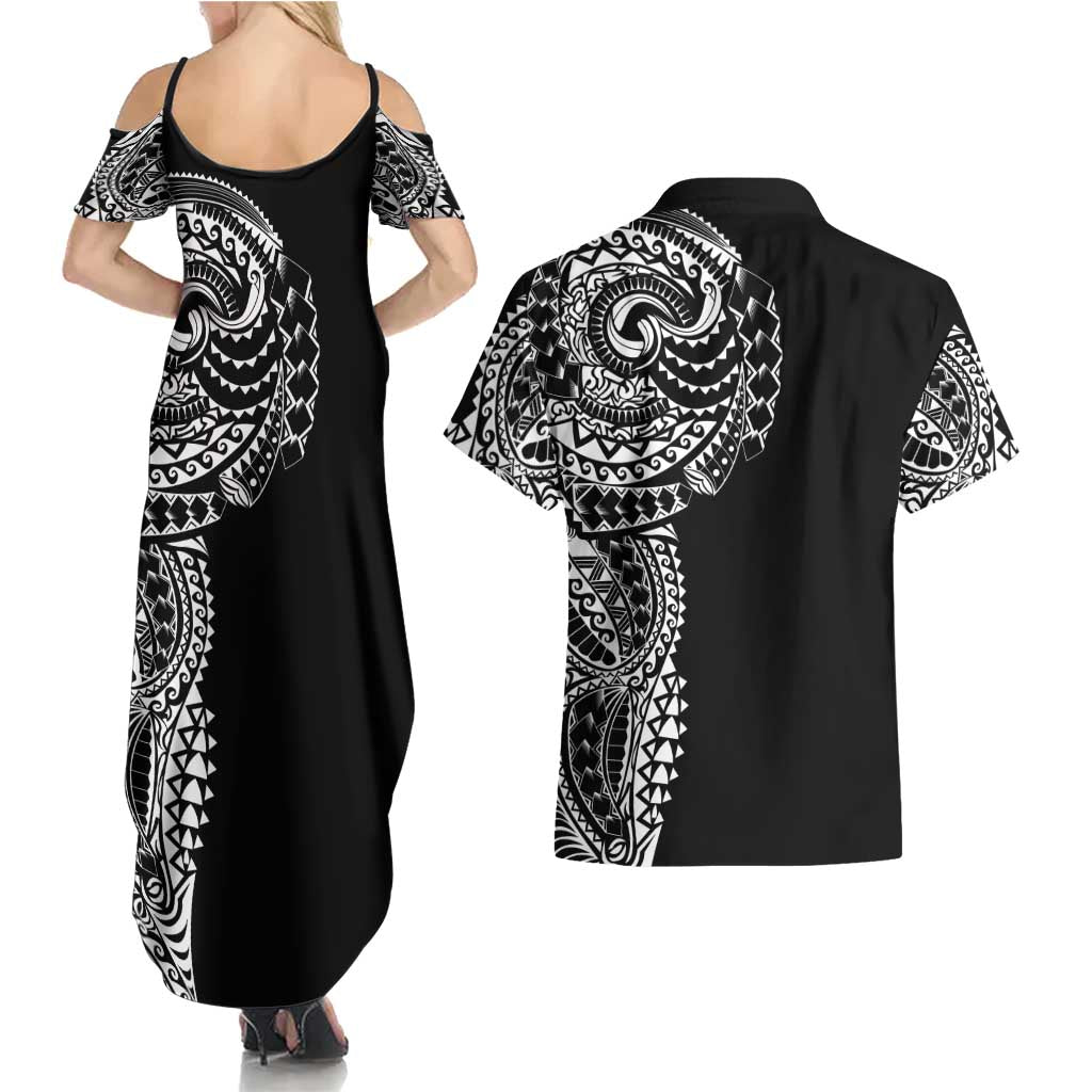 Polynesian Art Traditional Tattoo Couples Matching Summer Maxi Dress and Hawaiian Shirt Simple Style LT03 - Polynesian Pride