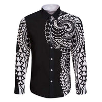 Polynesian Art Traditional Tattoo Family Matching Long Sleeve Bodycon Dress and Hawaiian Shirt Simple Style LT03 Dad's Shirt - Long Sleeve Black - Polynesian Pride