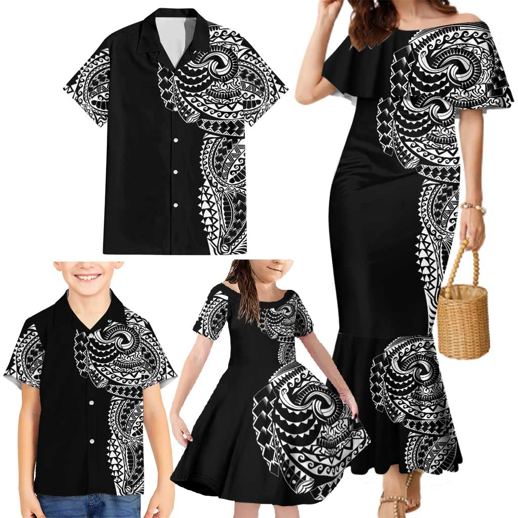 Polynesian Art Traditional Tattoo Family Matching Mermaid Dress and Hawaiian Shirt Simple Style