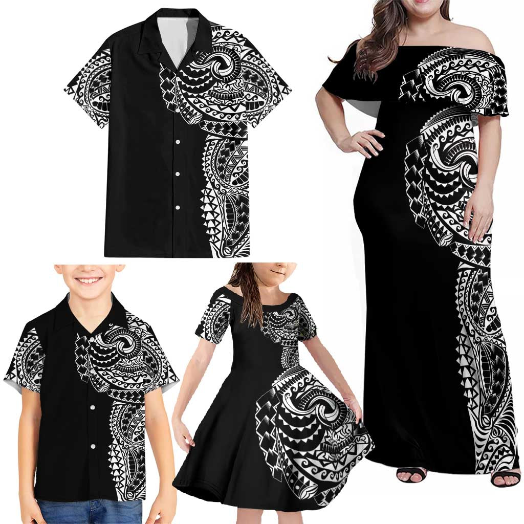 Polynesian Art Traditional Tattoo Family Matching Off Shoulder Maxi Dress and Hawaiian Shirt Simple Style