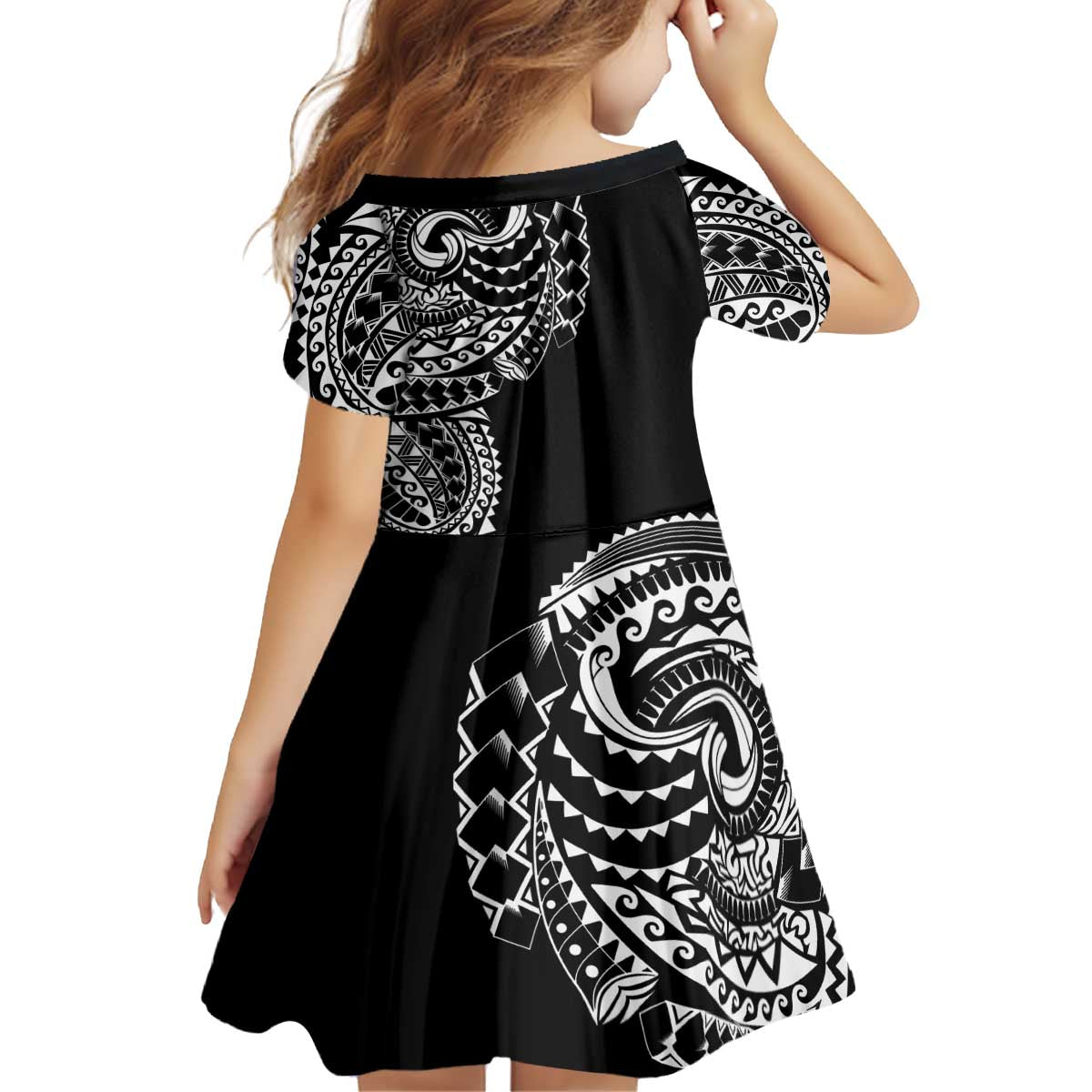 Polynesian Art Traditional Tattoo Family Matching Off Shoulder Short Dress and Hawaiian Shirt Simple Style