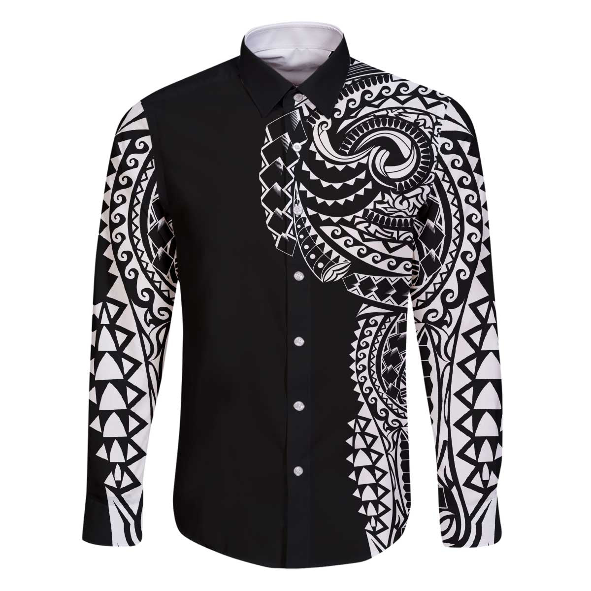 Polynesian Art Traditional Tattoo Family Matching Puletasi and Hawaiian Shirt Simple Style LT03 Dad's Shirt - Long Sleeve Black - Polynesian Pride