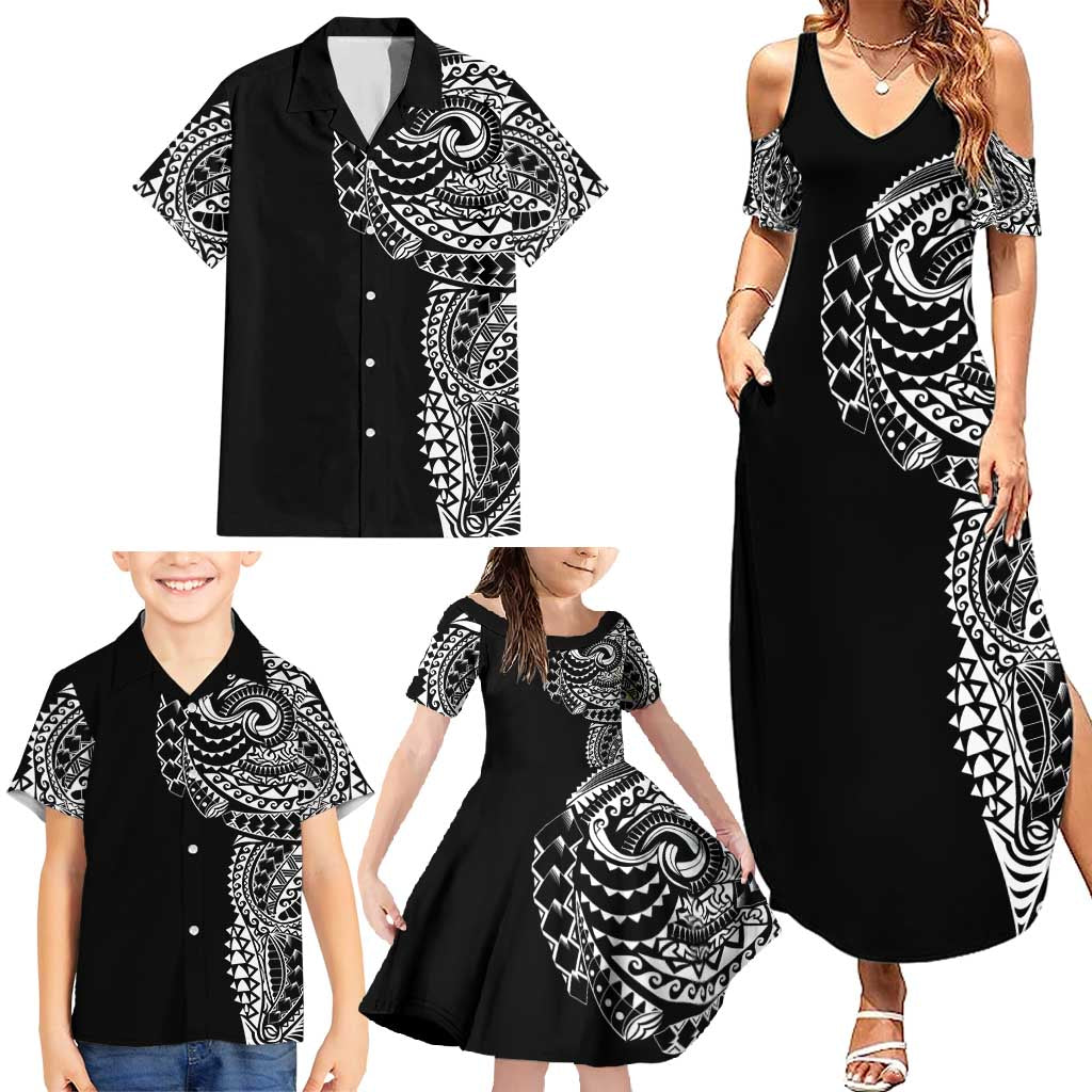 Polynesian Art Traditional Tattoo Family Matching Summer Maxi Dress and Hawaiian Shirt Simple Style