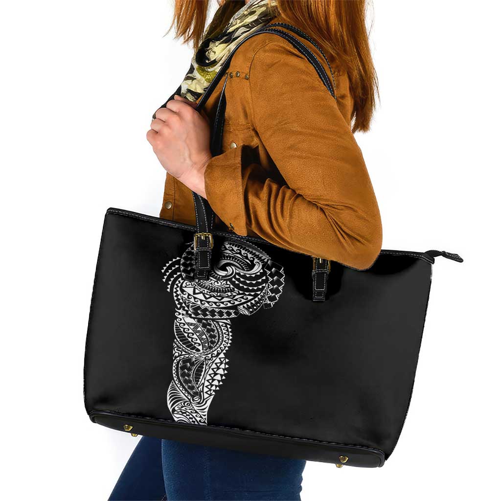 Polynesian Art Traditional Tattoo Leather Tote Bag Simple Style LT03 Black - Polynesian Pride