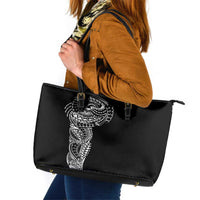 Polynesian Art Traditional Tattoo Leather Tote Bag Simple Style LT03 Black - Polynesian Pride