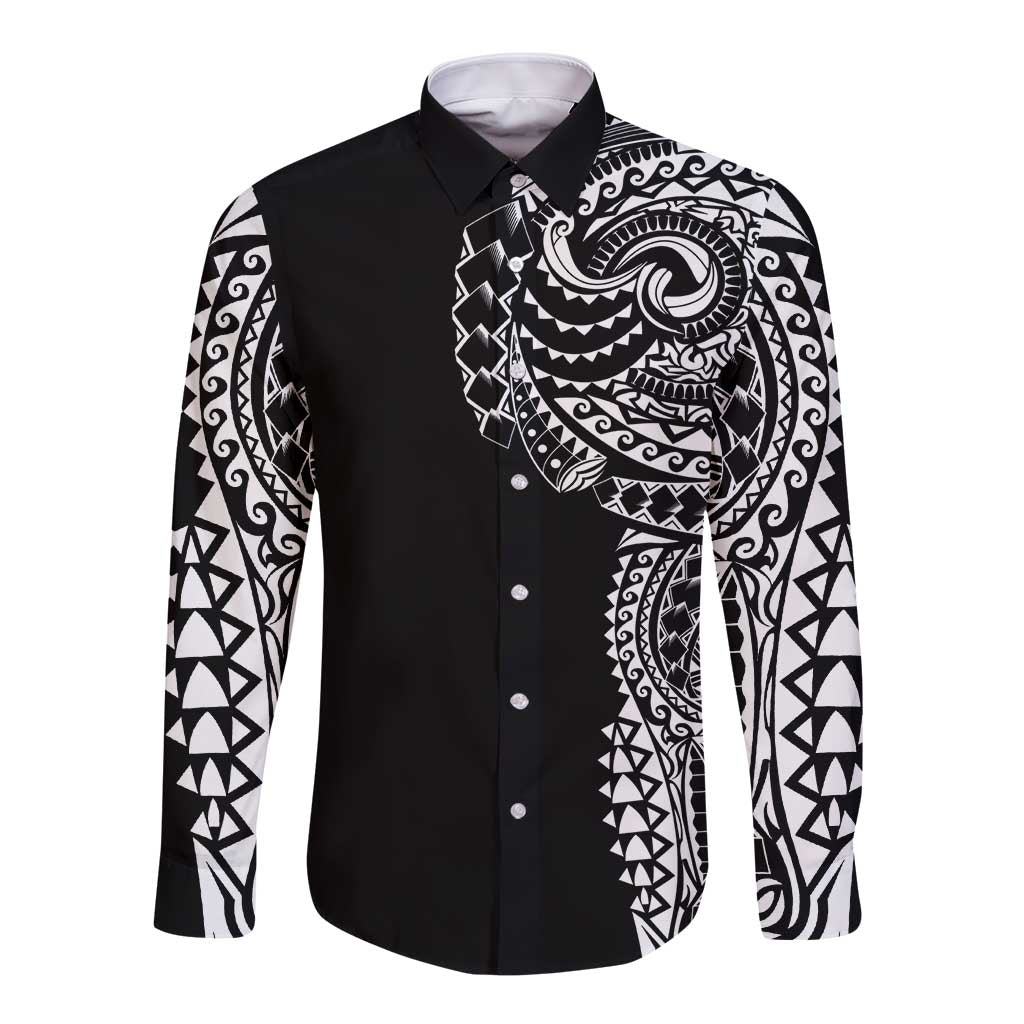 Polynesian Art Traditional Tattoo Long Sleeve Button Shirt Simple Style