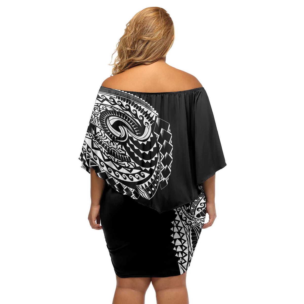 Polynesian Art Traditional Tattoo Off Shoulder Short Dress Simple Style LT03 - Polynesian Pride
