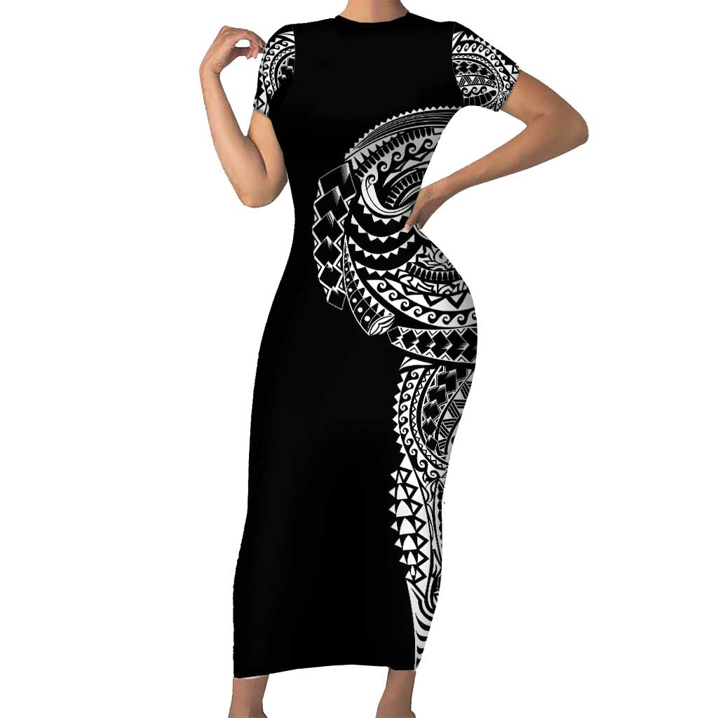 Polynesian Art Traditional Tattoo Short Sleeve Bodycon Dress Simple Style