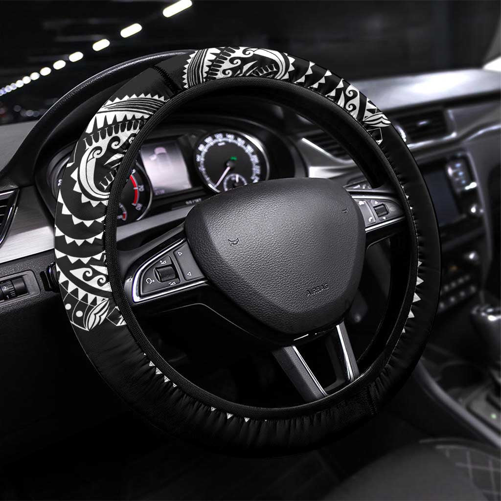 Polynesian Art Traditional Tattoo Steering Wheel Cover Simple Style LT03 Universal Fit Black - Polynesian Pride