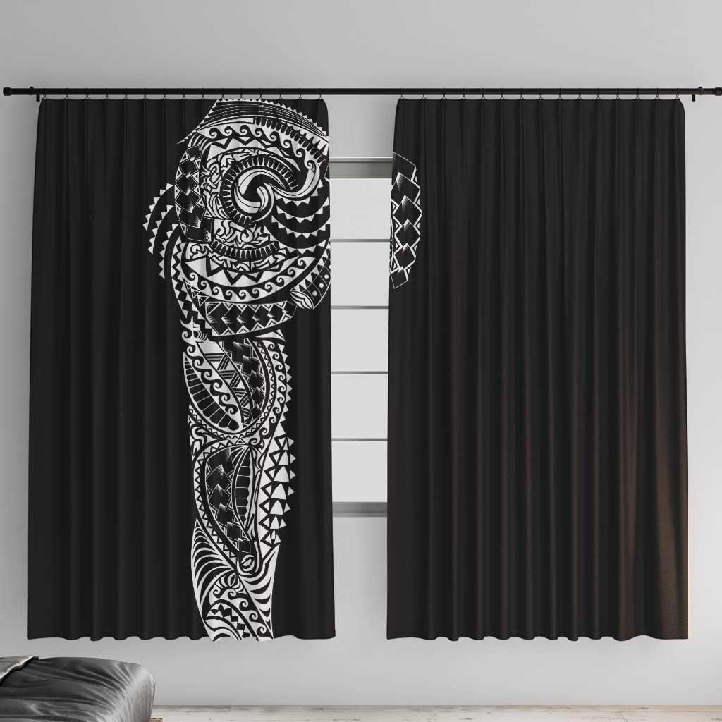 Polynesian Art Traditional Tattoo Window Curtain Simple Style LT03 With Hooks Black - Polynesian Pride