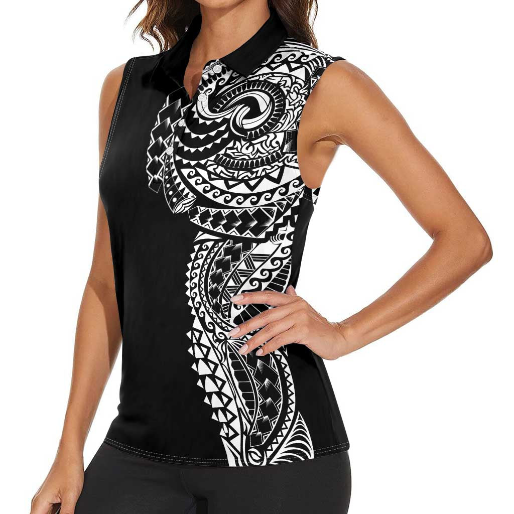 Polynesian Art Traditional Tattoo Women Sleeveless Polo Shirt Simple Style