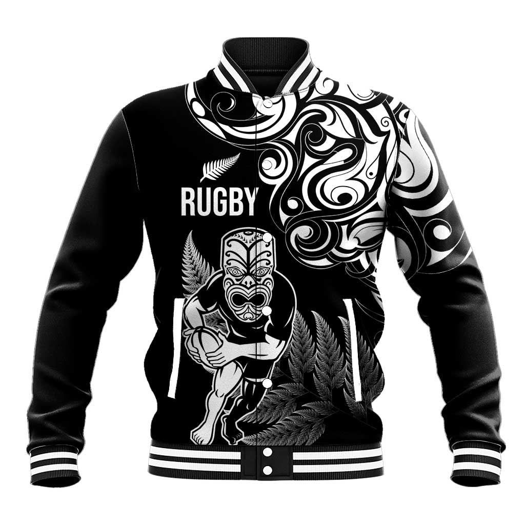 New Zealand Maori Warrior Rugby Baseball Jacket Silver Fern