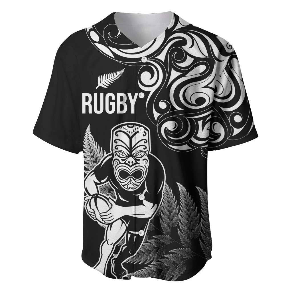 New Zealand Maori Warrior Rugby Baseball Jersey Silver Fern