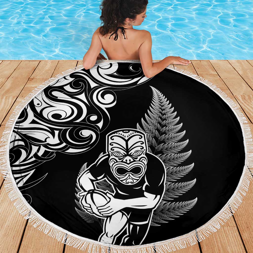 New Zealand Maori Warrior Rugby Beach Blanket Silver Fern