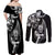 New Zealand Maori Warrior Rugby Couples Matching Off Shoulder Maxi Dress and Long Sleeve Button Shirt Silver Fern