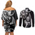 New Zealand Maori Warrior Rugby Couples Matching Off Shoulder Short Dress and Long Sleeve Button Shirt Silver Fern