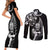 New Zealand Maori Warrior Rugby Couples Matching Short Sleeve Bodycon Dress and Long Sleeve Button Shirt Silver Fern