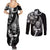 New Zealand Maori Warrior Rugby Couples Matching Summer Maxi Dress and Long Sleeve Button Shirt Silver Fern