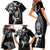 New Zealand Maori Warrior Rugby Family Matching Short Sleeve Bodycon Dress and Hawaiian Shirt Silver Fern