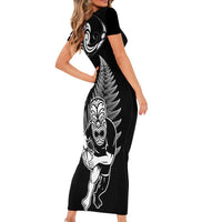 New Zealand Maori Warrior Rugby Family Matching Short Sleeve Bodycon Dress and Hawaiian Shirt Silver Fern