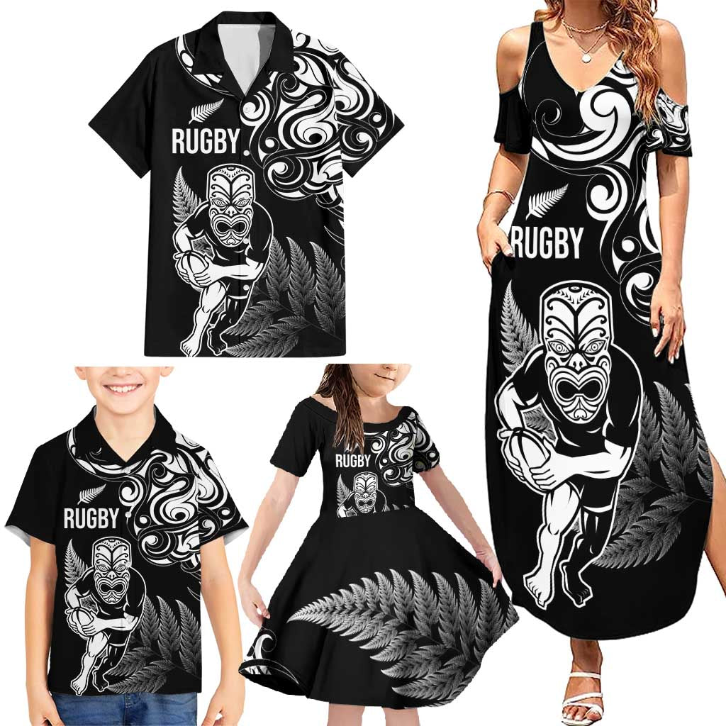 New Zealand Maori Warrior Rugby Family Matching Summer Maxi Dress and Hawaiian Shirt Silver Fern