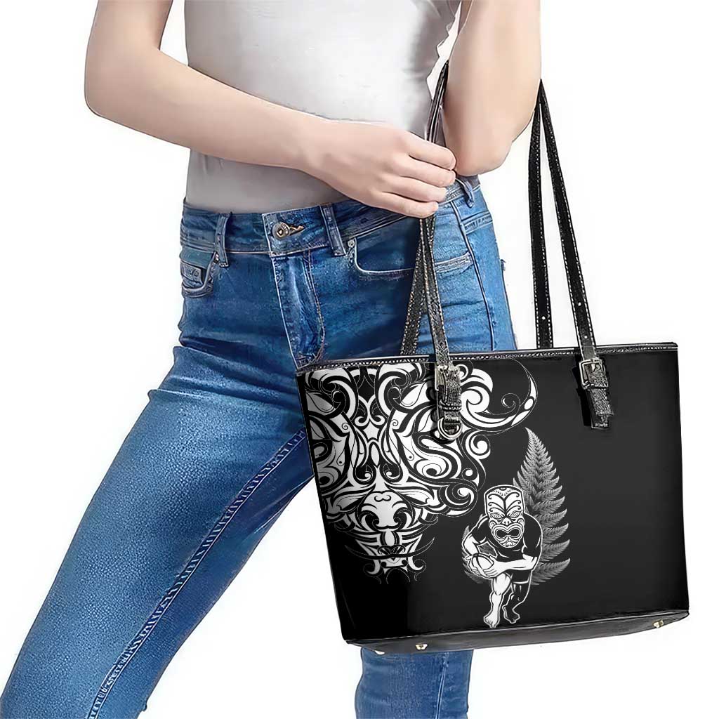 New Zealand Maori Warrior Rugby Leather Tote Bag Silver Fern