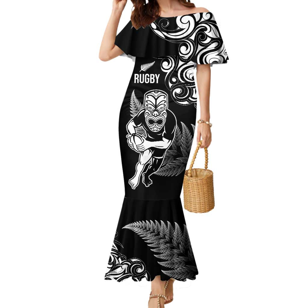 New Zealand Maori Warrior Rugby Mermaid Dress Silver Fern