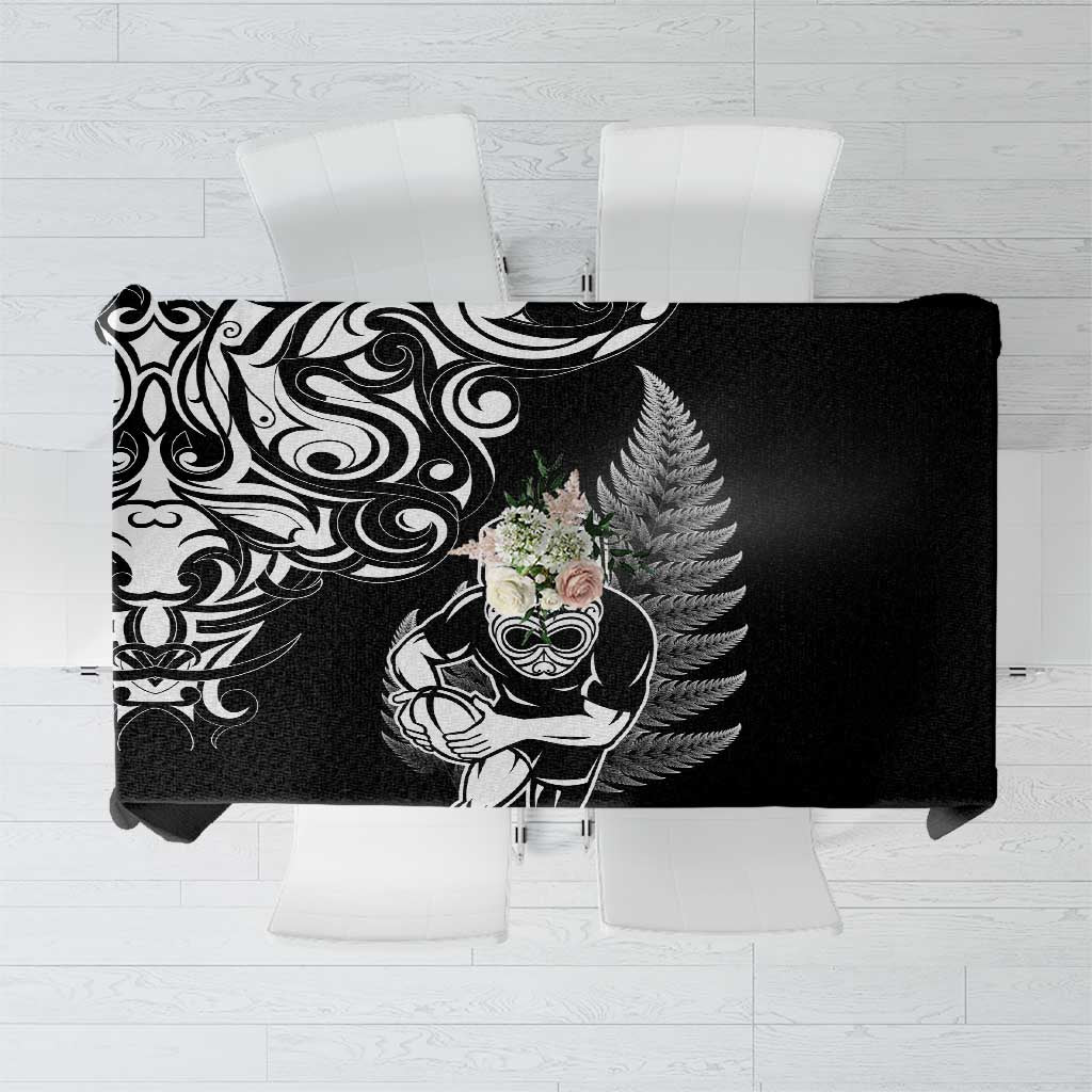 New Zealand Maori Warrior Rugby Tablecloth Silver Fern