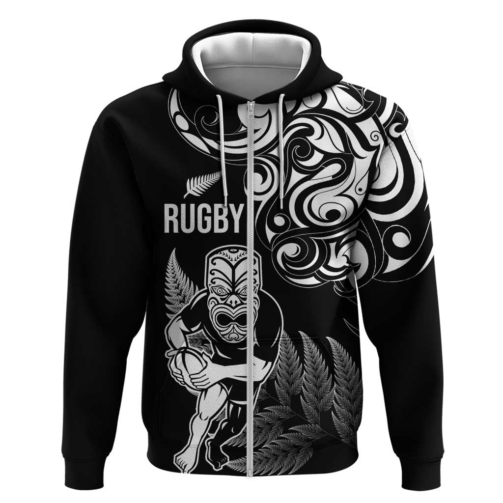 New Zealand Maori Warrior Rugby Zip Hoodie Silver Fern