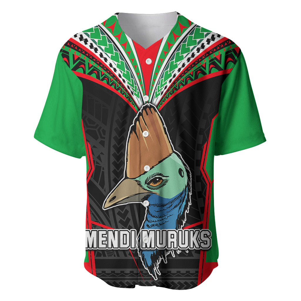 PNG Mendi Muruks Rugby Baseball Jersey The Cassowary Head and PNG Bird Polynesian Tattoo LT03 Green - Polynesian Pride