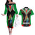 PNG Mendi Muruks Rugby Couples Matching Off The Shoulder Long Sleeve Dress and Hawaiian Shirt The Cassowary Head and PNG Bird Polynesian Tattoo LT03 Green - Polynesian Pride