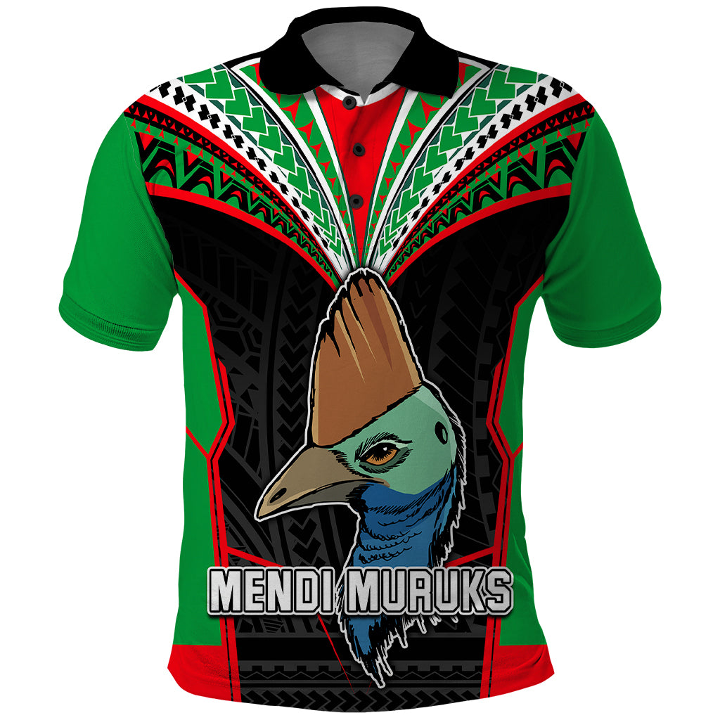 Custom PNG Mendi Muruks Rugby Polo Shirt The Cassowary Head and PNG Bird Polynesian Tattoo LT03 Green - Polynesian Pride