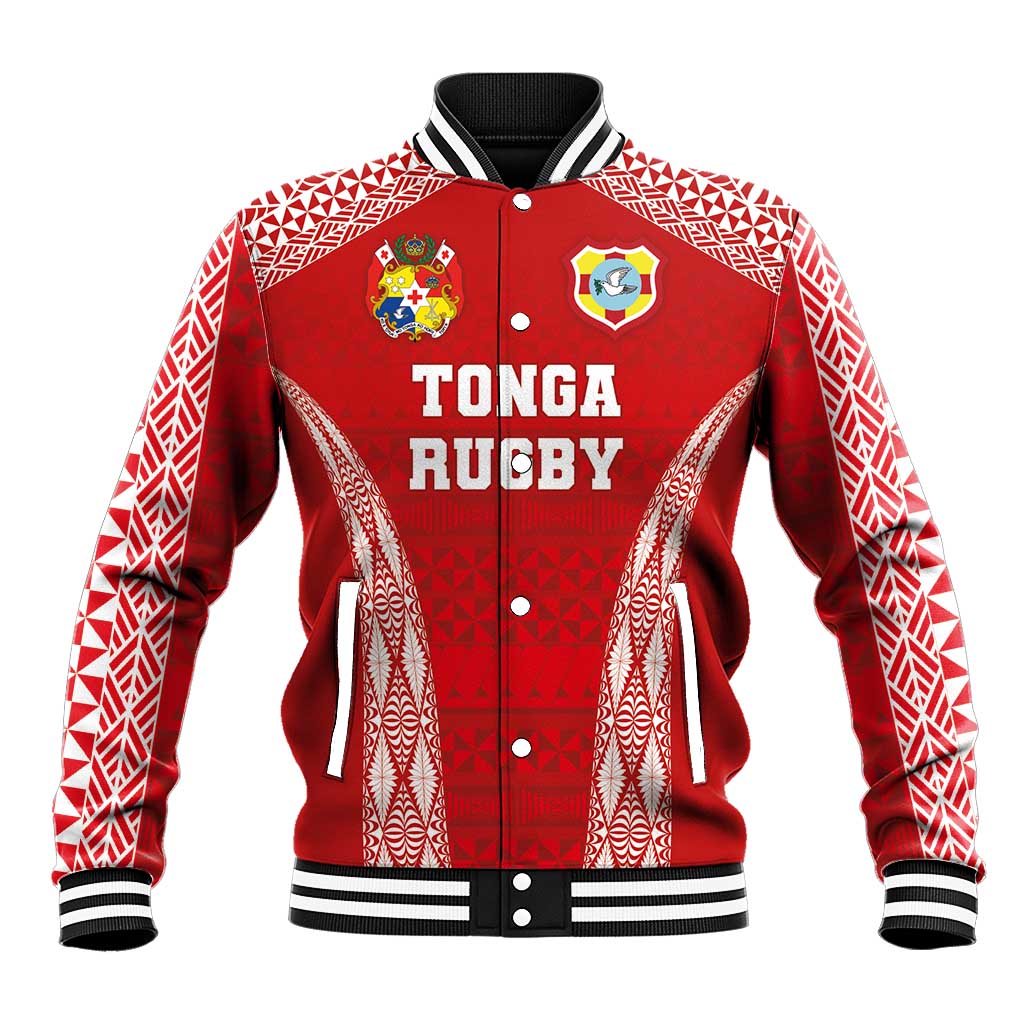 Custom Tonga Pacific Rugby 2024 Baseball Jacket Ngatu Tribal Pattern LT03 Unisex Red - Polynesian Pride