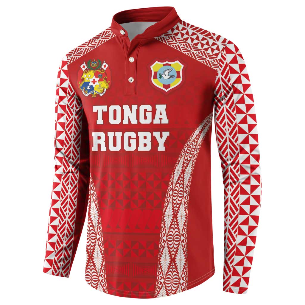 Custom Tonga Pacific Rugby 2024 Button Sweatshirt Ngatu Tribal Pattern LT03 - Polynesian Pride