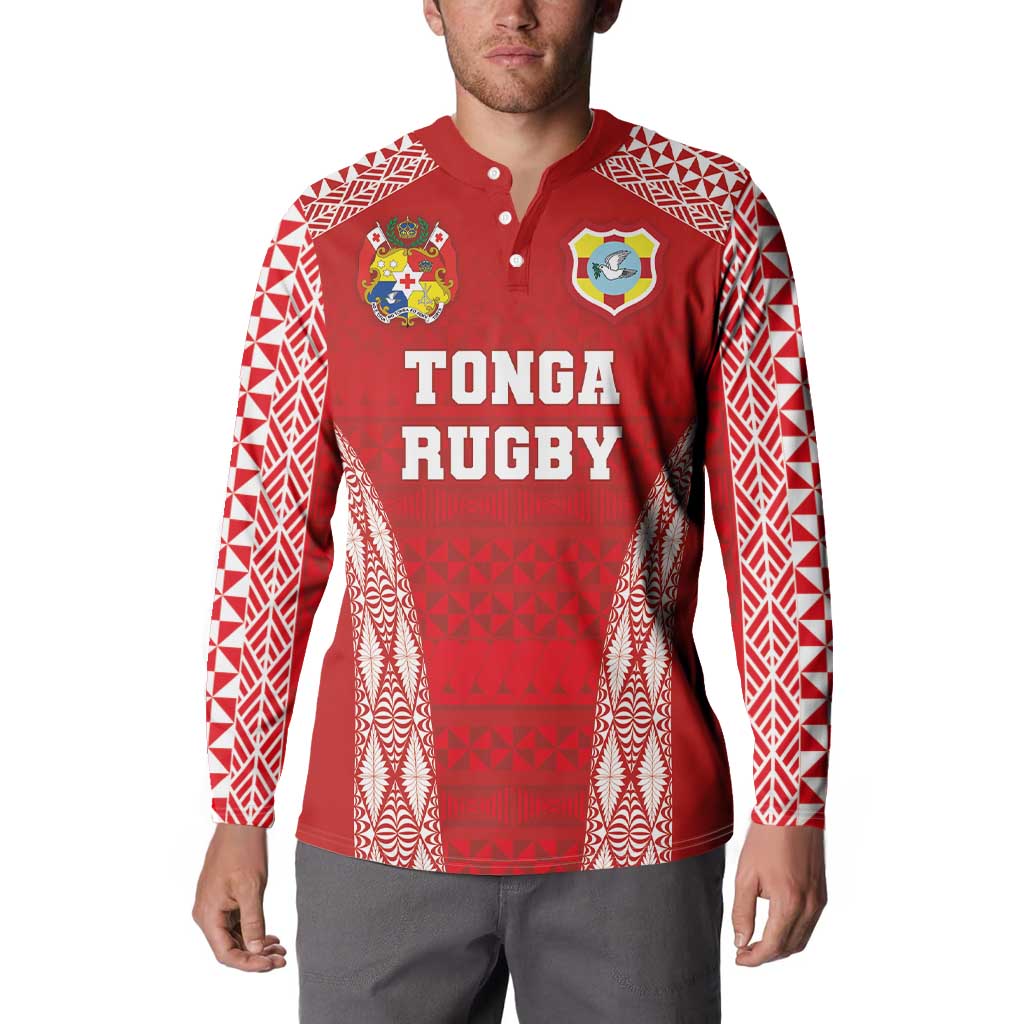 Custom Tonga Pacific Rugby 2024 Button Sweatshirt Ngatu Tribal Pattern LT03 - Polynesian Pride