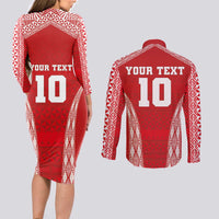 Custom Tonga Pacific Rugby 2024 Couples Matching Long Sleeve Bodycon Dress and Long Sleeve Button Shirt Ngatu Tribal Pattern LT03 - Polynesian Pride