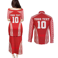 Custom Tonga Pacific Rugby 2024 Couples Matching Puletasi and Long Sleeve Button Shirt Ngatu Tribal Pattern LT03 - Polynesian Pride