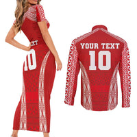 Custom Tonga Pacific Rugby 2024 Couples Matching Short Sleeve Bodycon Dress and Long Sleeve Button Shirt Ngatu Tribal Pattern LT03 - Polynesian Pride
