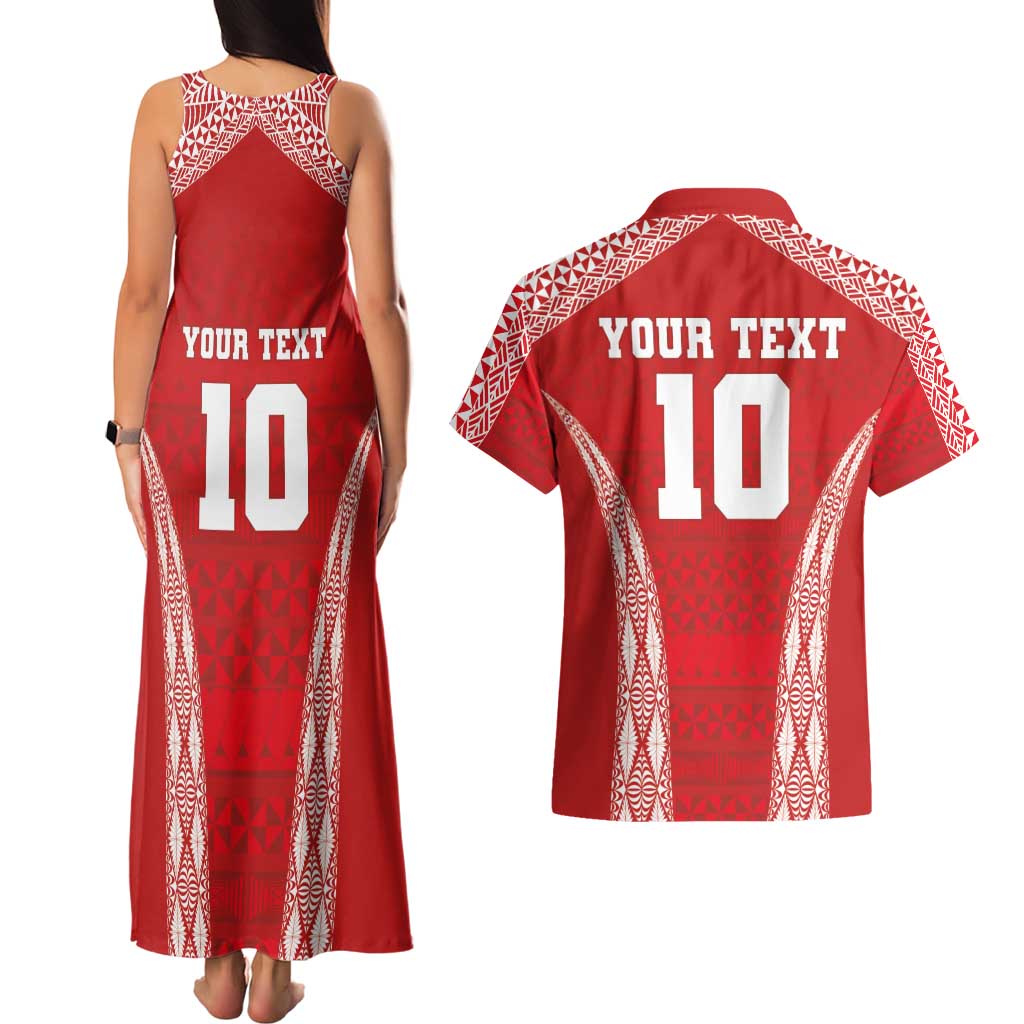 Custom Tonga Pacific Rugby 2024 Couples Matching Tank Maxi Dress and Hawaiian Shirt Ngatu Tribal Pattern LT03 - Polynesian Pride