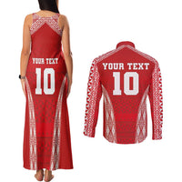 Custom Tonga Pacific Rugby 2024 Couples Matching Tank Maxi Dress and Long Sleeve Button Shirt Ngatu Tribal Pattern LT03 - Polynesian Pride
