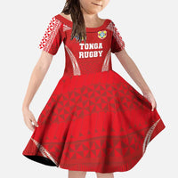 Custom Tonga Pacific Rugby 2024 Family Matching Long Sleeve Bodycon Dress and Hawaiian Shirt Ngatu Tribal Pattern LT03 Daughter's Dress Red - Polynesian Pride
