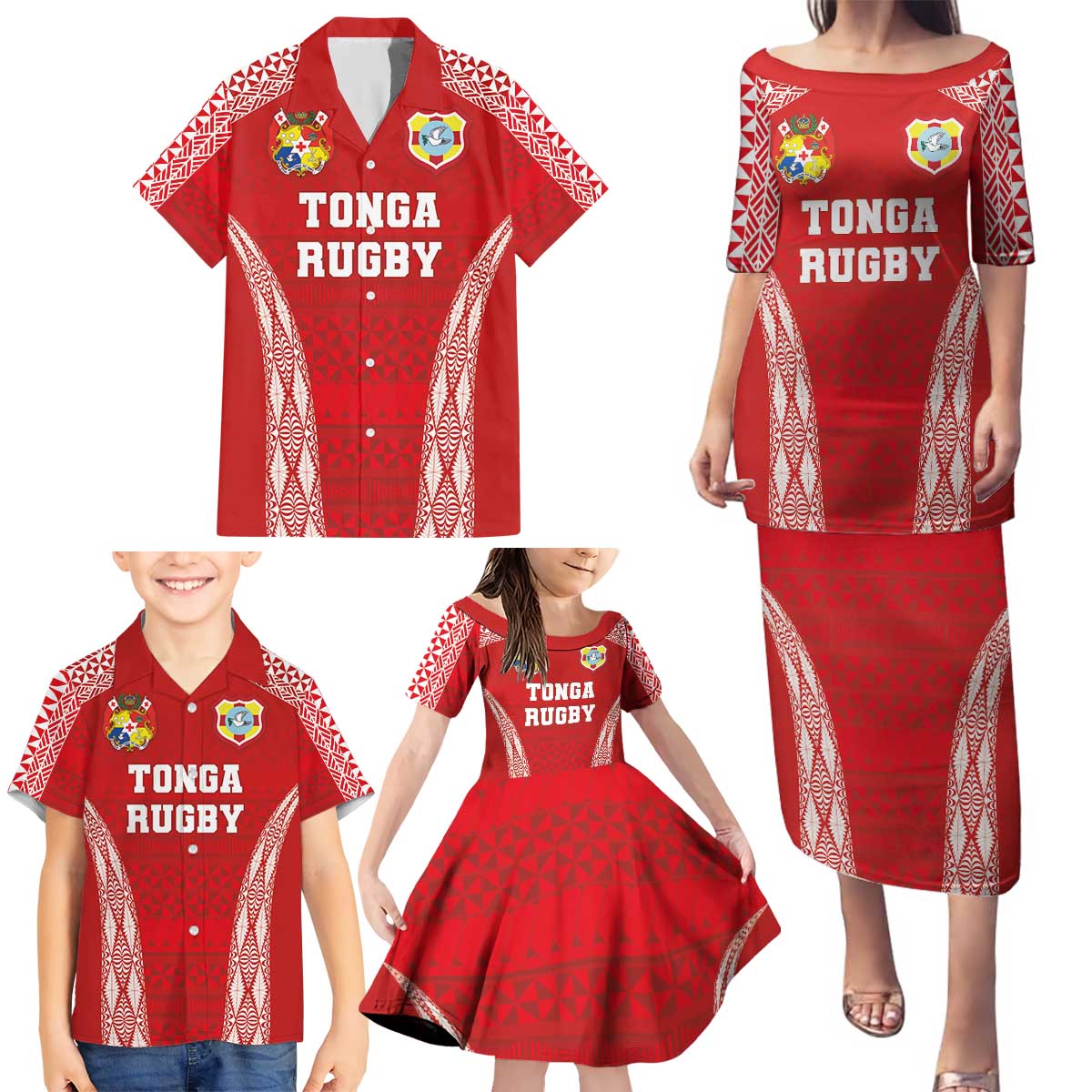 Custom Tonga Pacific Rugby 2024 Family Matching Puletasi and Hawaiian Shirt Ngatu Tribal Pattern LT03 - Polynesian Pride