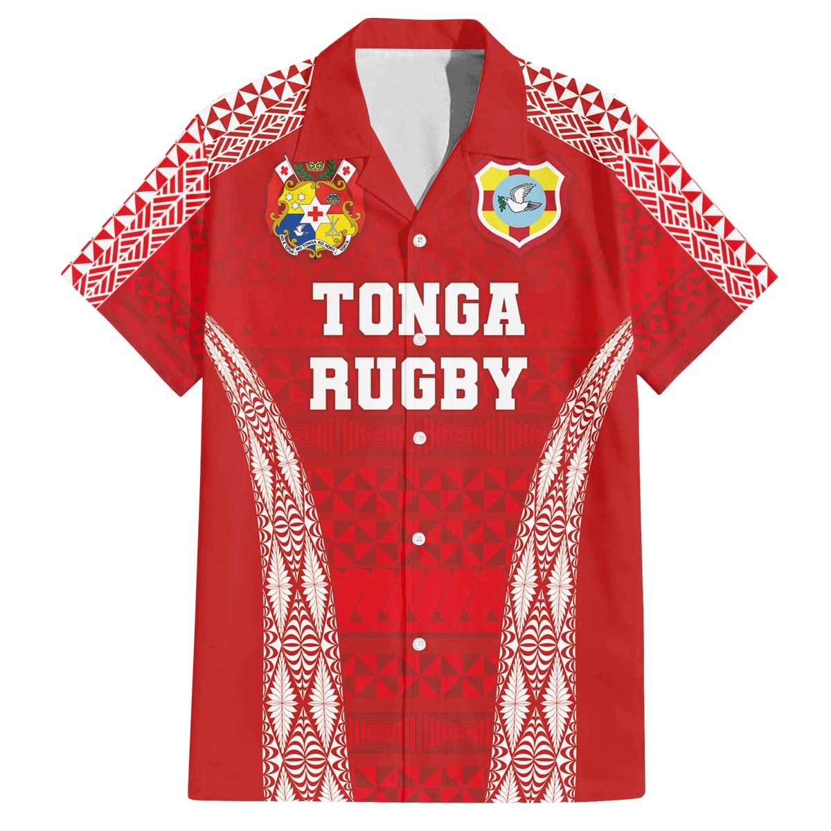 Custom Tonga Pacific Rugby 2024 Family Matching Puletasi and Hawaiian Shirt Ngatu Tribal Pattern LT03 Dad's Shirt - Short Sleeve Red - Polynesian Pride