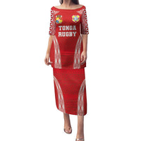 Custom Tonga Pacific Rugby 2024 Family Matching Puletasi and Hawaiian Shirt Ngatu Tribal Pattern LT03 Mom's Dress Red - Polynesian Pride
