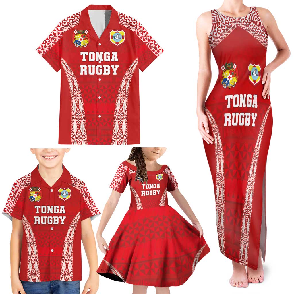 Custom Tonga Pacific Rugby 2024 Family Matching Tank Maxi Dress and Hawaiian Shirt Ngatu Tribal Pattern LT03 - Polynesian Pride