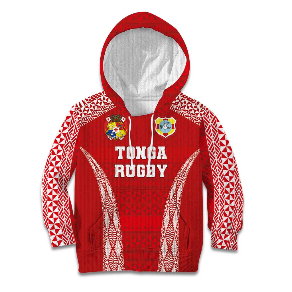 Custom Tonga Pacific Rugby 2024 Kid Hoodie Ngatu Tribal Pattern