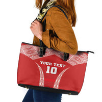 Custom Tonga Pacific Rugby 2024 Leather Tote Bag Ngatu Tribal Pattern LT03 Red - Polynesian Pride